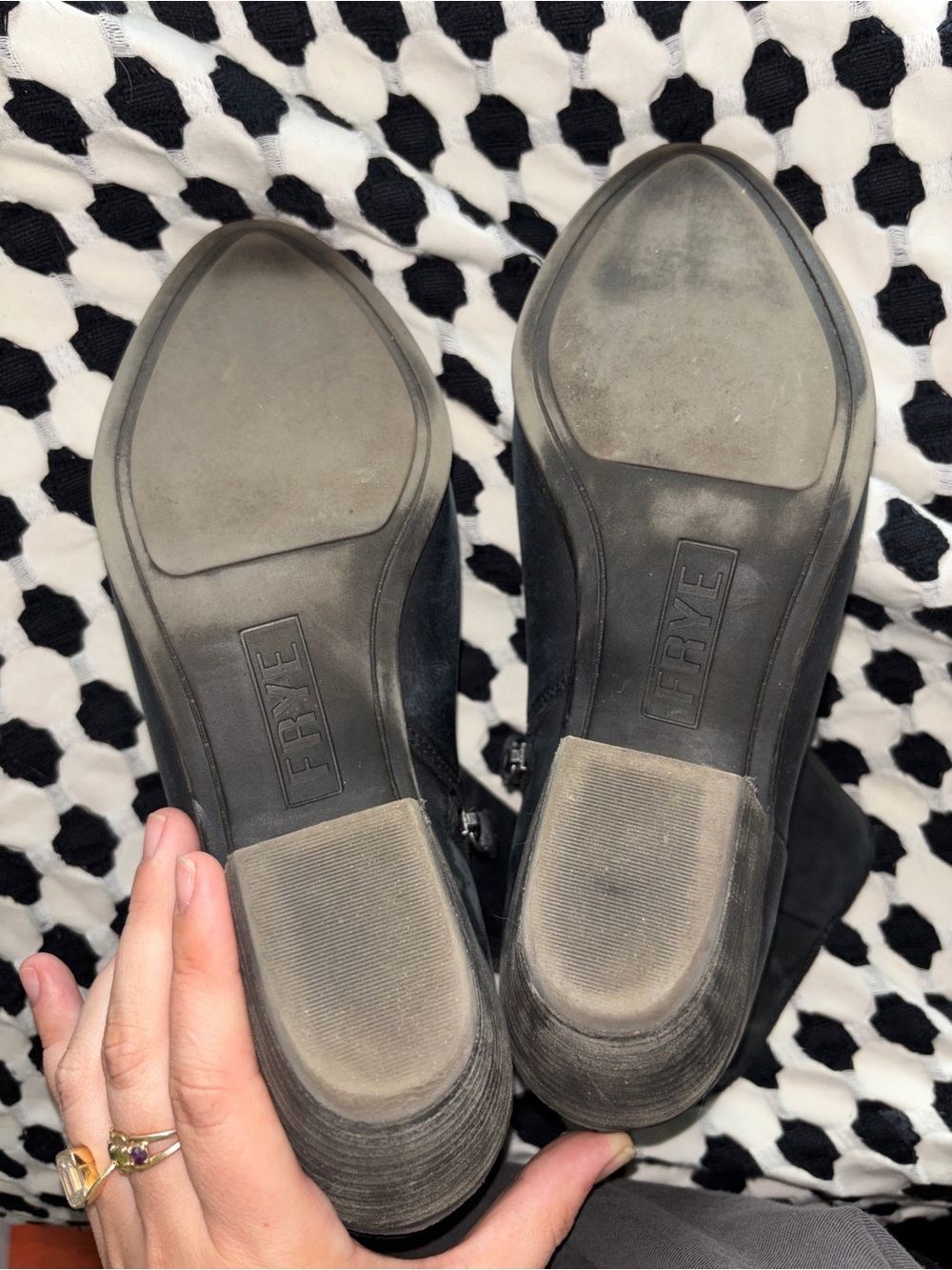 Frye Black Leather Ankle Booties with Stacked Heel - Picture 5 of 7